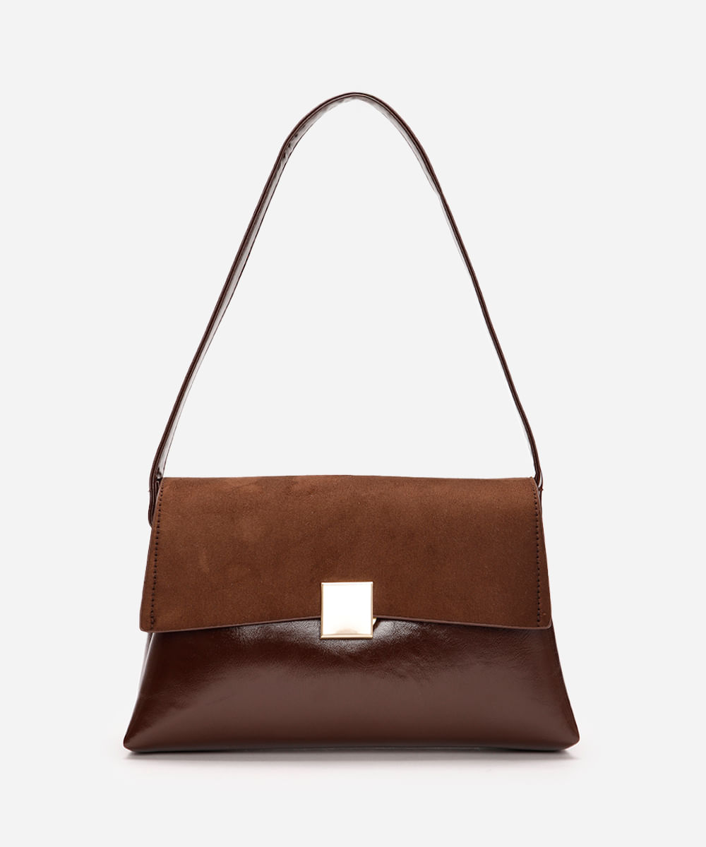 bolsa shoulder estruturada texturizada marrom