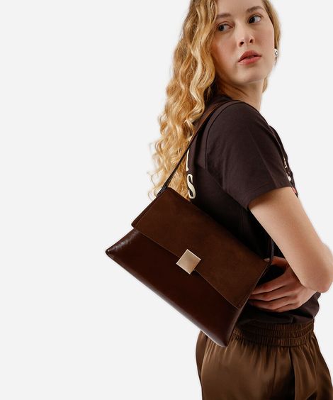 bolsa shoulder estruturada texturizada marrom