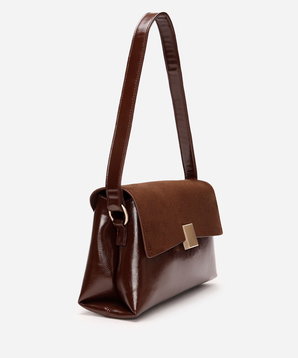 bolsa shoulder estruturada texturizada marrom