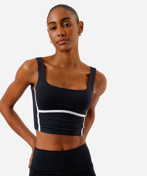top feminino esportivo bicolor preto