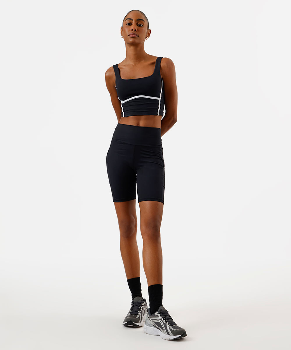 top feminino esportivo bicolor preto