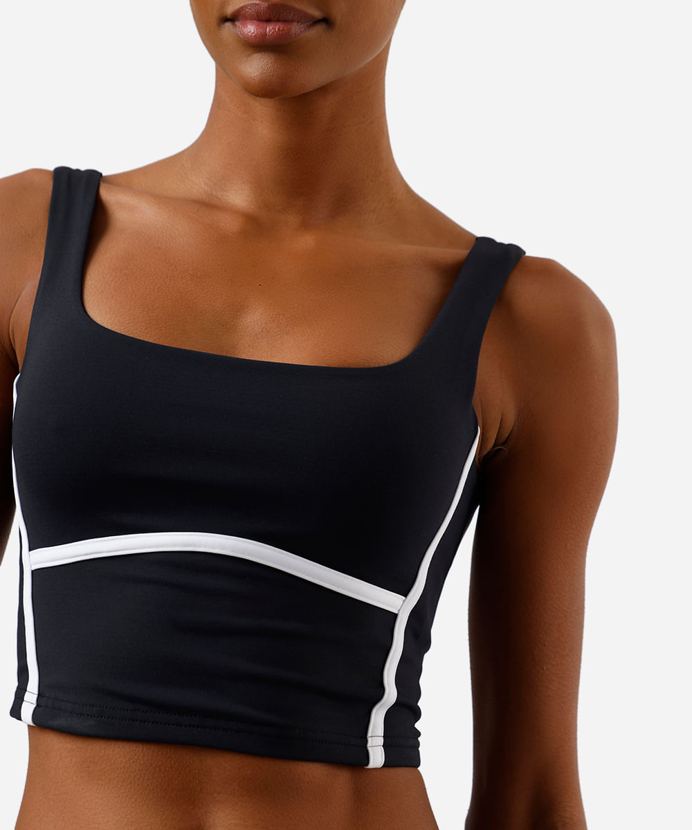 top feminino esportivo bicolor preto