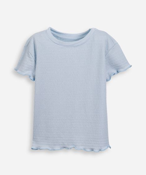 blusa infantil texturizada com frufru azul