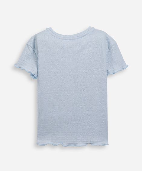blusa infantil texturizada com frufru azul