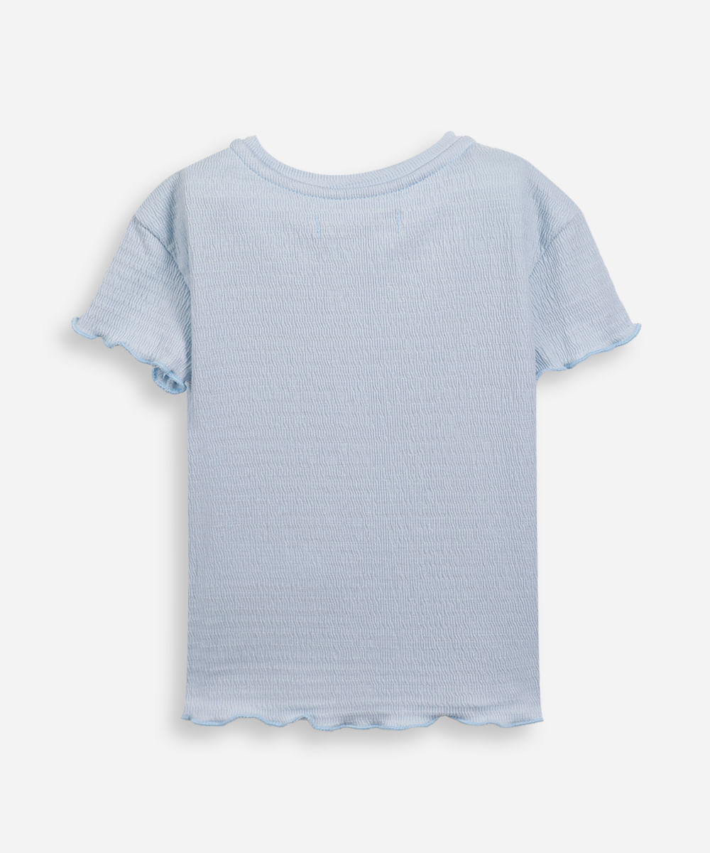 blusa infantil texturizada com frufru azul