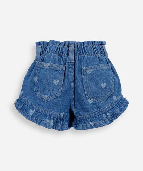 short clochard infantil jeans corações com recorte azul
