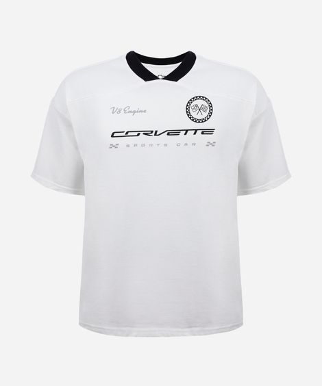 camiseta juvenil de algodão gola v chevrolet off white