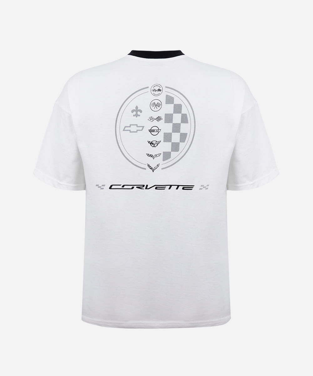camiseta juvenil de algodão gola v chevrolet off white