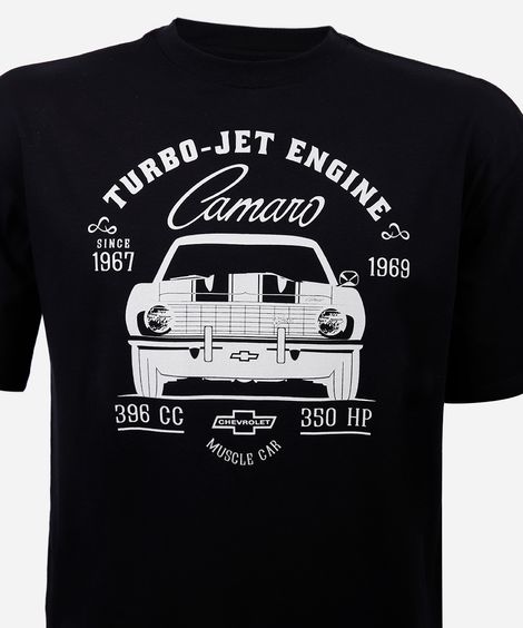 camiseta juvenil de algodão camaro chevrolet preto