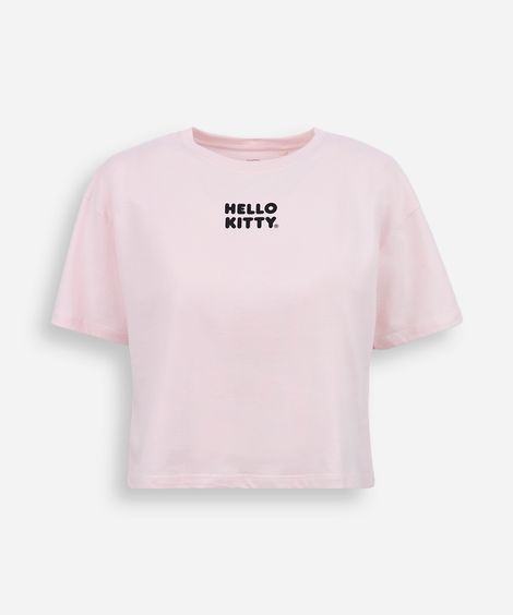 camiseta cropped juvenil de algodão hello kitty rosa