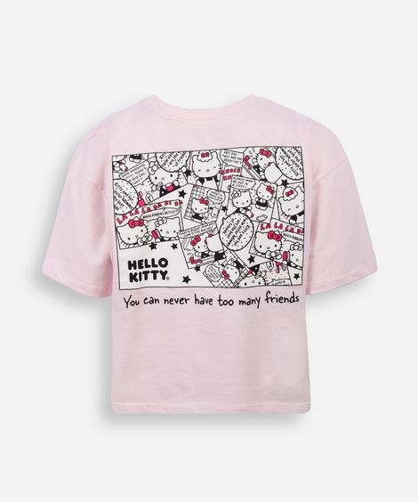 camiseta cropped juvenil de algodão hello kitty rosa