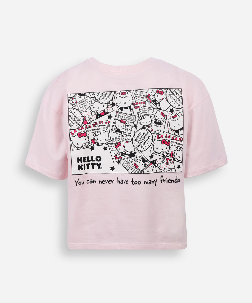 camiseta cropped juvenil de algodão hello kitty rosa