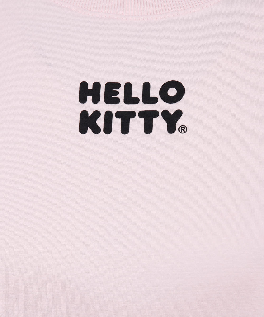 camiseta cropped juvenil de algodão hello kitty rosa
