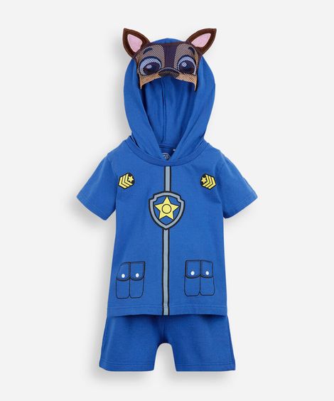 conjunto curto infantil de algodão com capuz patrulha canina azul