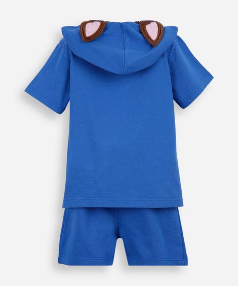 conjunto curto infantil de algodão com capuz patrulha canina azul
