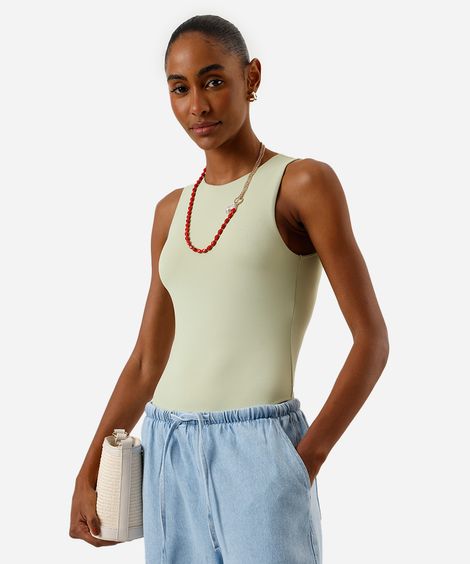 body feminino de poliamida decote redondo verde