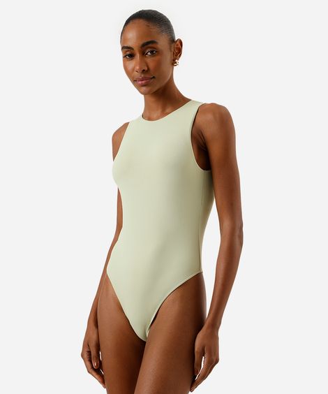 body feminino de poliamida decote redondo verde