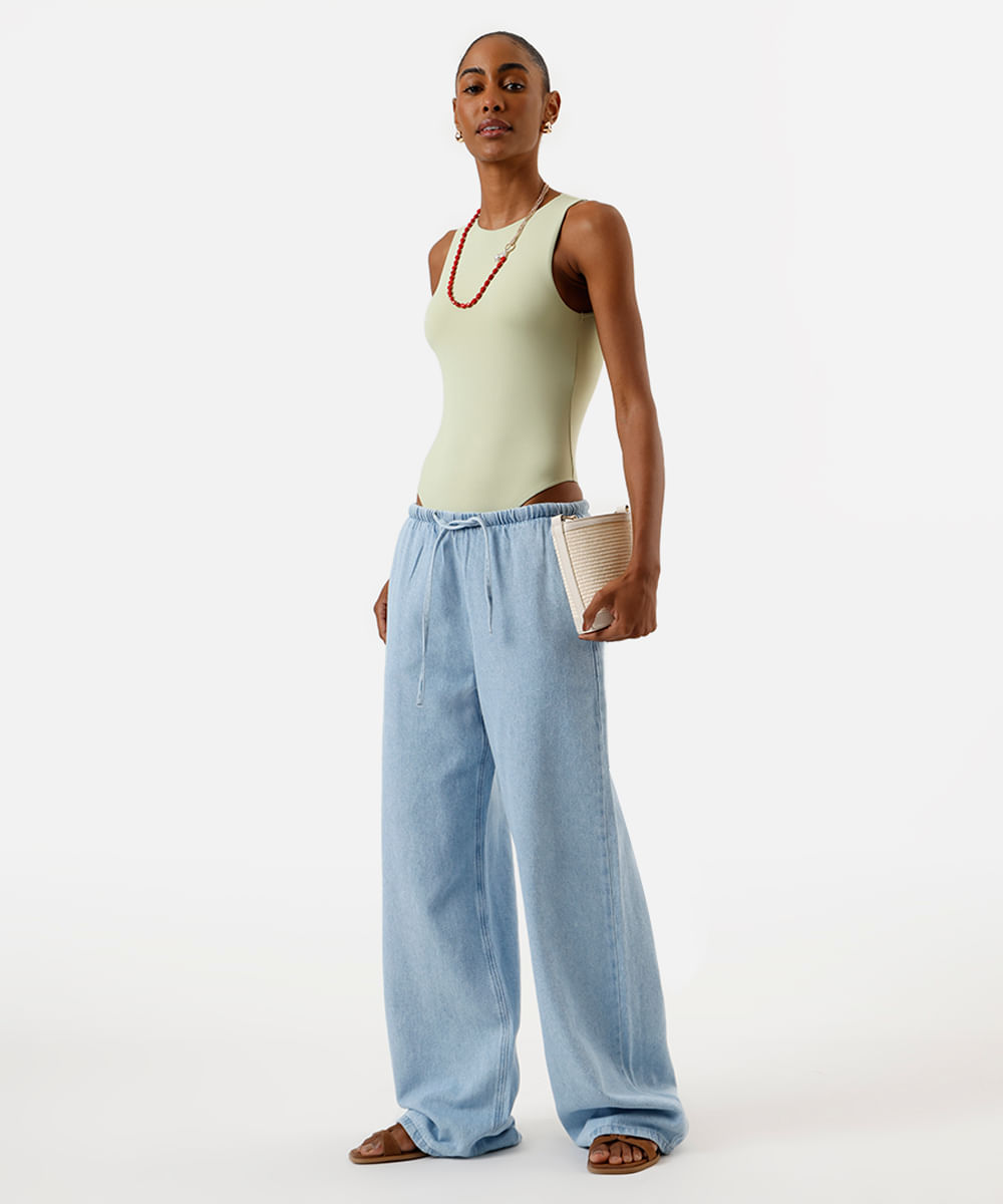body feminino de poliamida decote redondo verde
