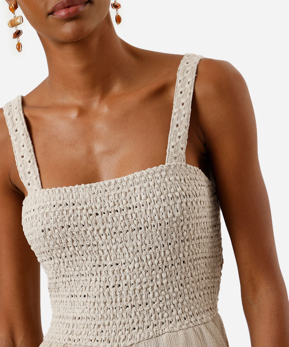 macacão wide leg feminino texturizado com lastex bege