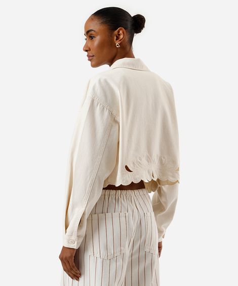 jaqueta feminina de sarja com bordados off white