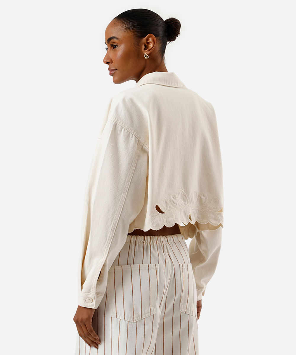 jaqueta feminina de sarja com bordados off white