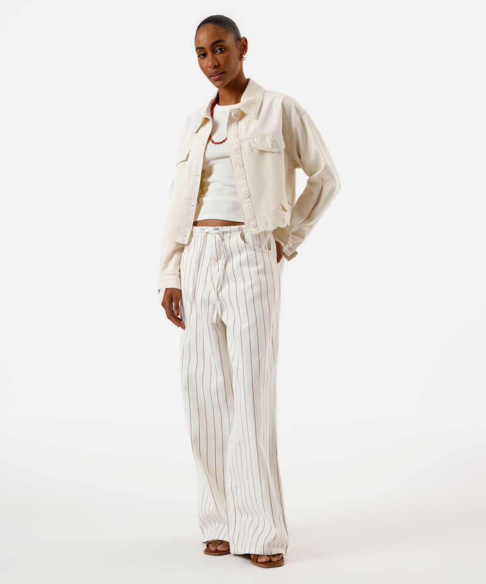 jaqueta feminina de sarja com bordados off white