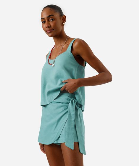 short saia feminino com linho e amarração verde
