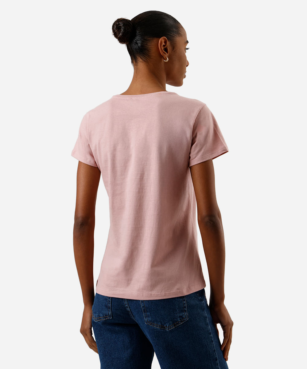 camiseta feminina de algodão hello kitty texturizada rosa