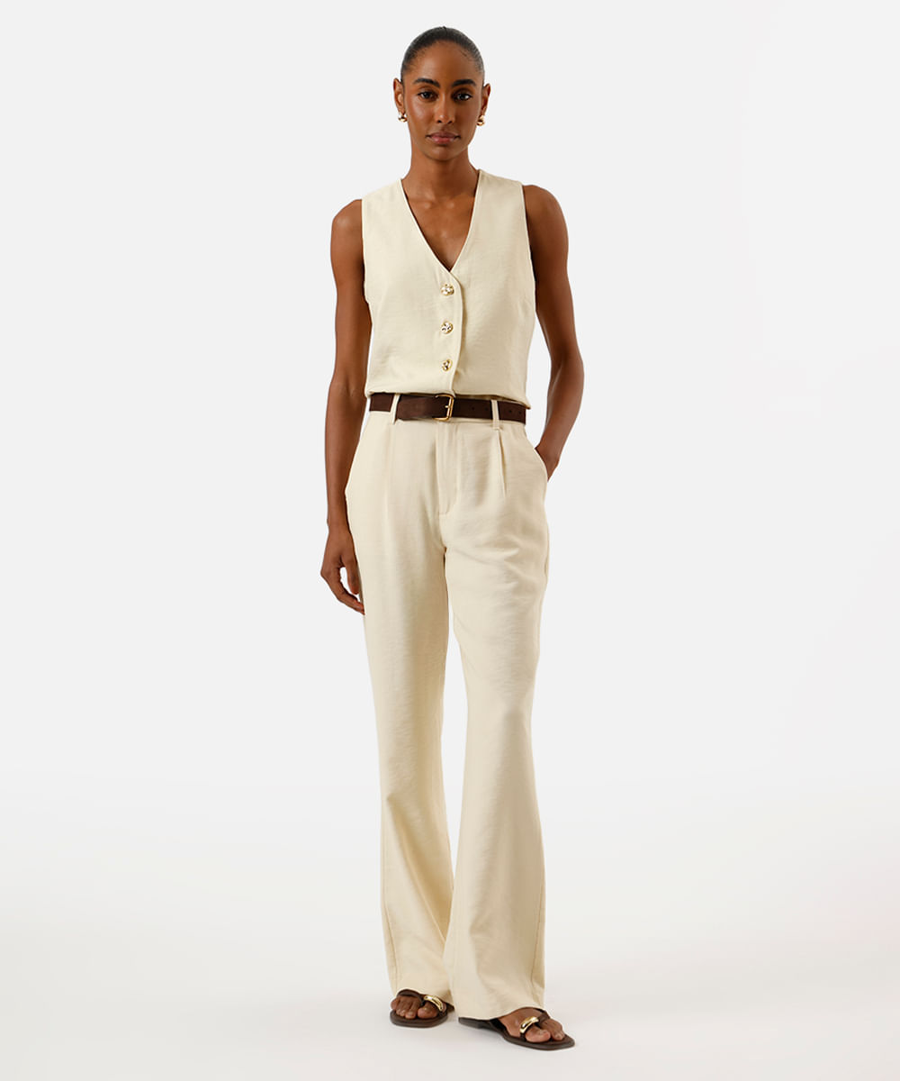 calça flare feminina de alfaiataria em viscose  amarela