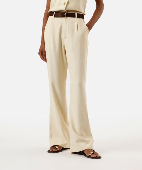 calça flare feminina de alfaiataria em viscose  amarela