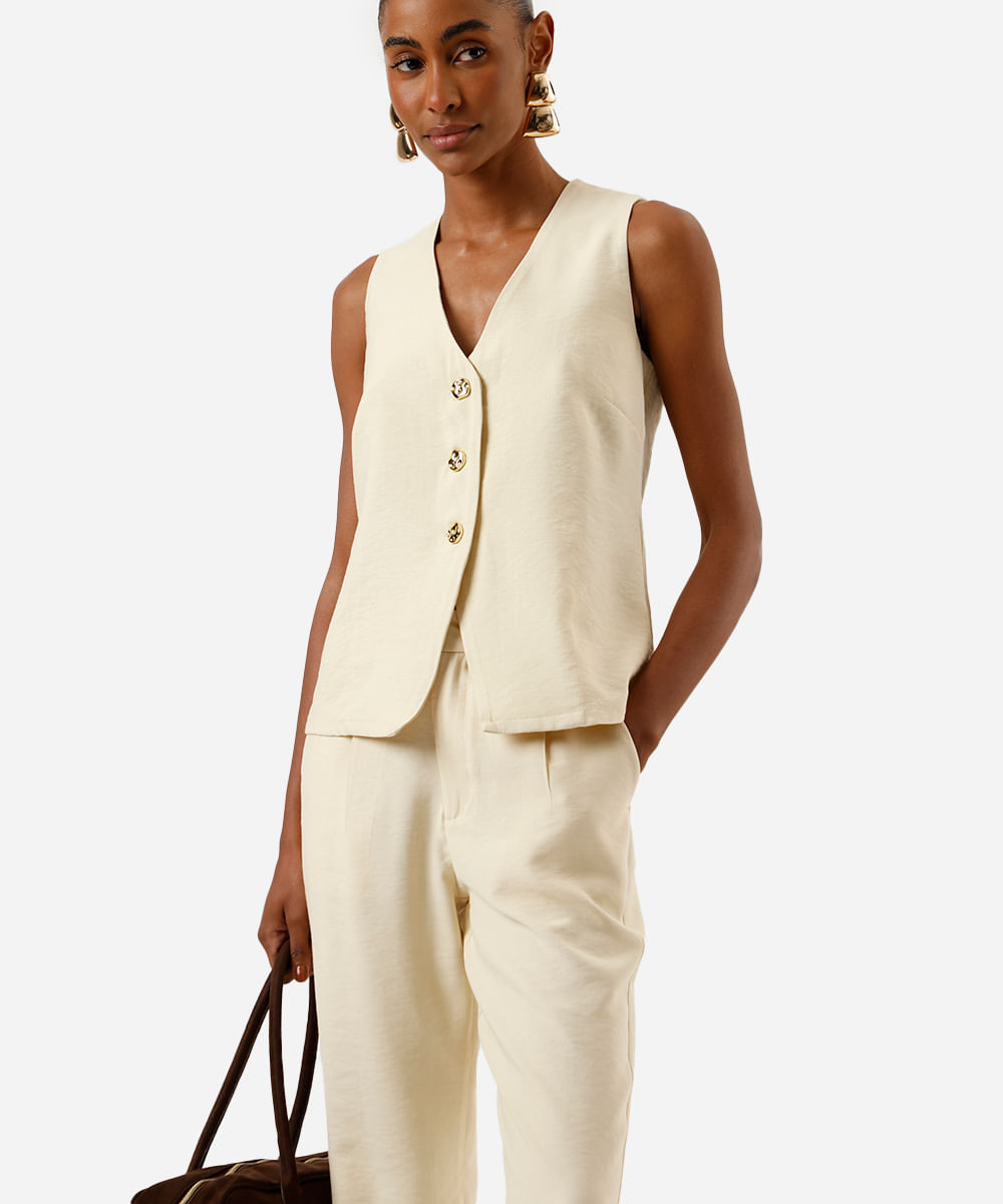 colete alongado feminino de viscose texturizado amarelo