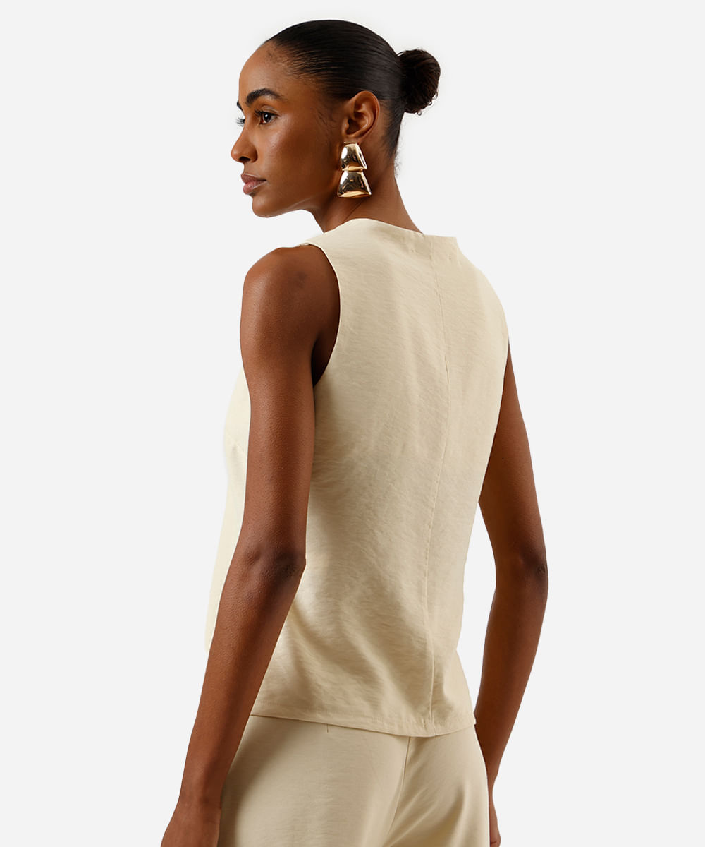 colete alongado feminino de viscose texturizado amarelo