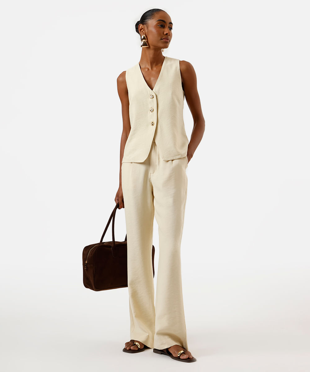 colete alongado feminino de viscose texturizado amarelo