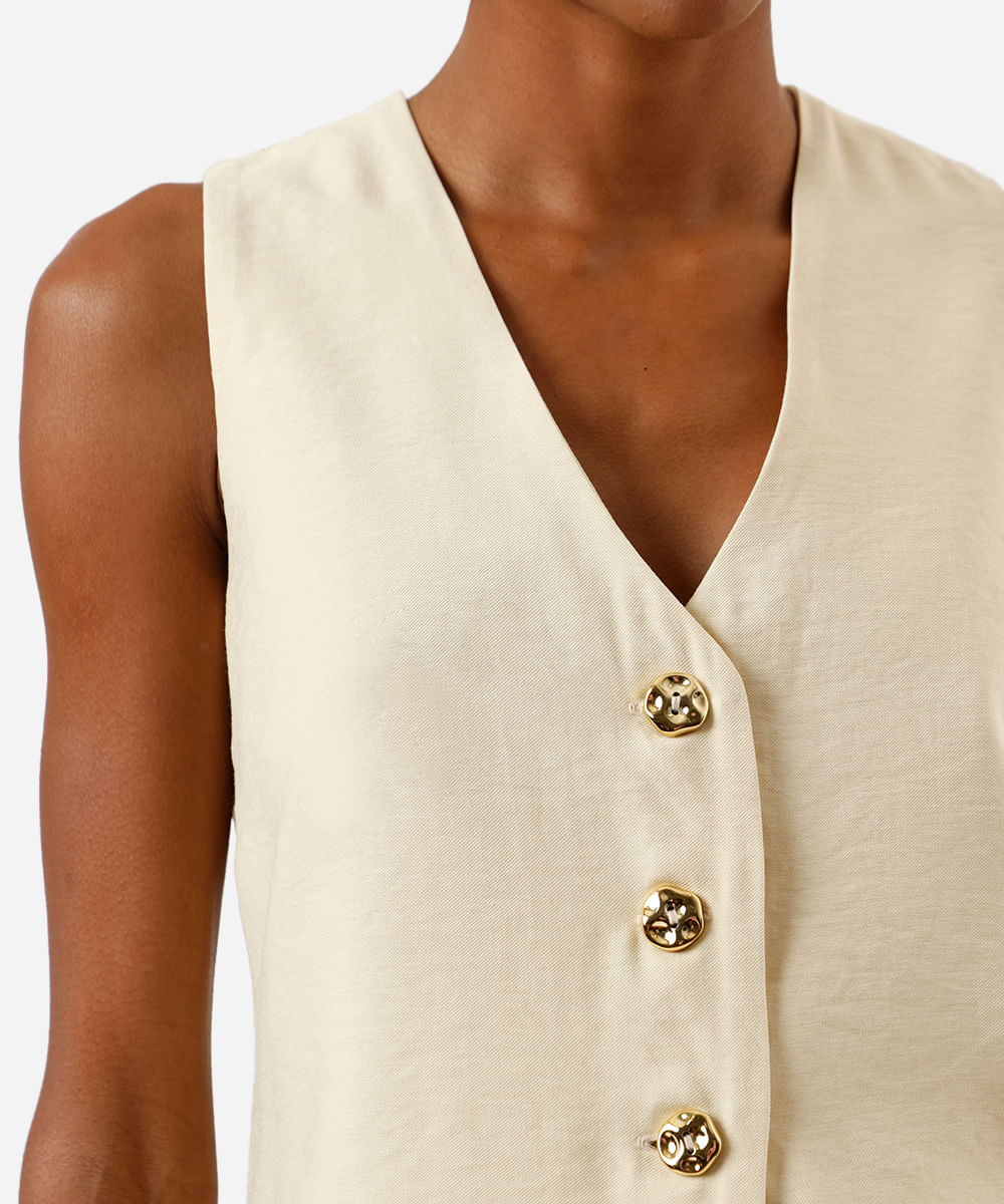 colete alongado feminino de viscose texturizado amarelo