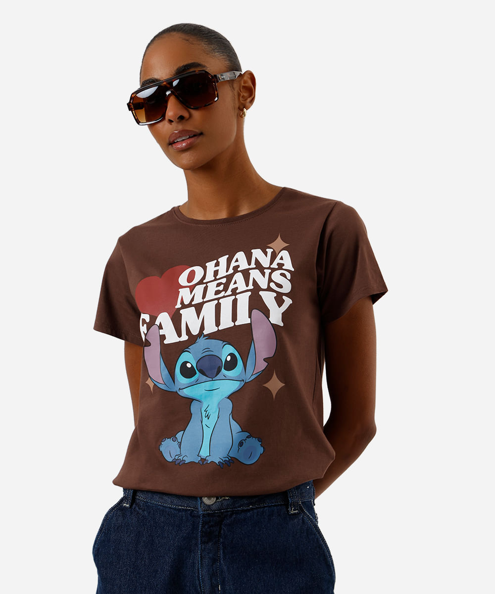 camiseta feminina de algodão stitch marrom
