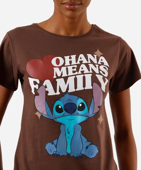 camiseta feminina de algodão stitch marrom