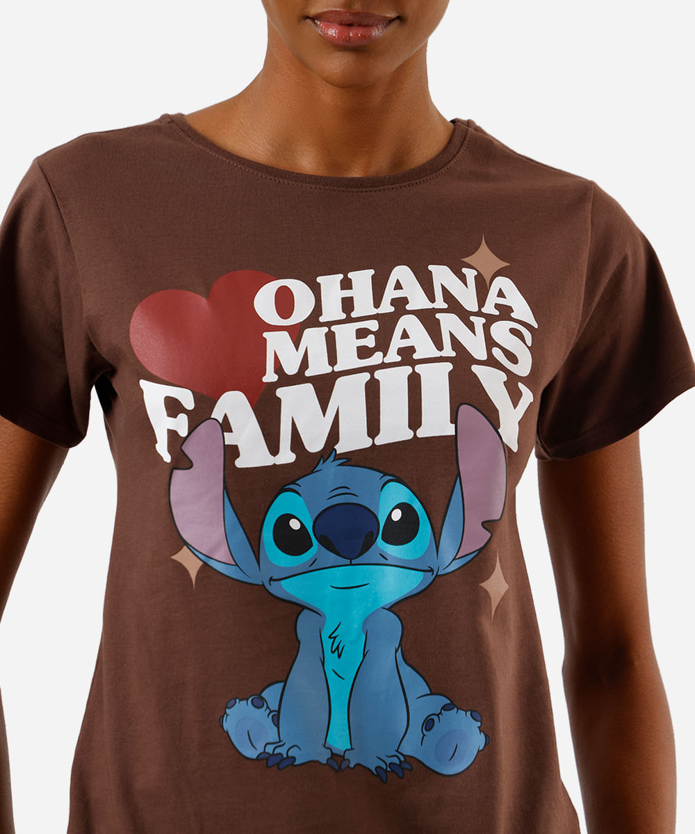 camiseta feminina de algodão stitch marrom