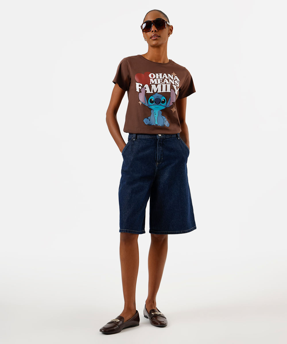 camiseta feminina de algodão stitch marrom