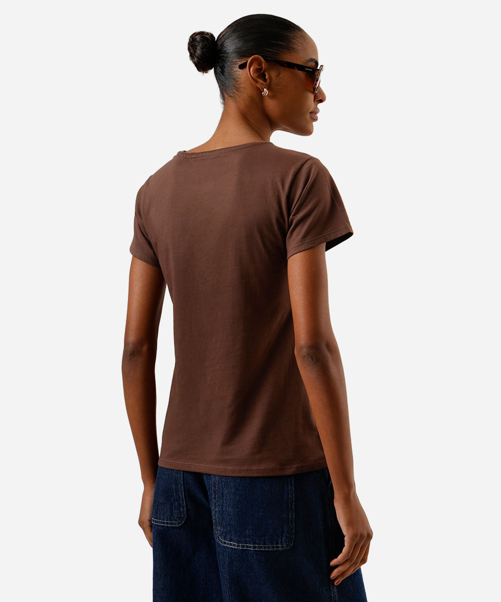 camiseta feminina de algodão stitch marrom