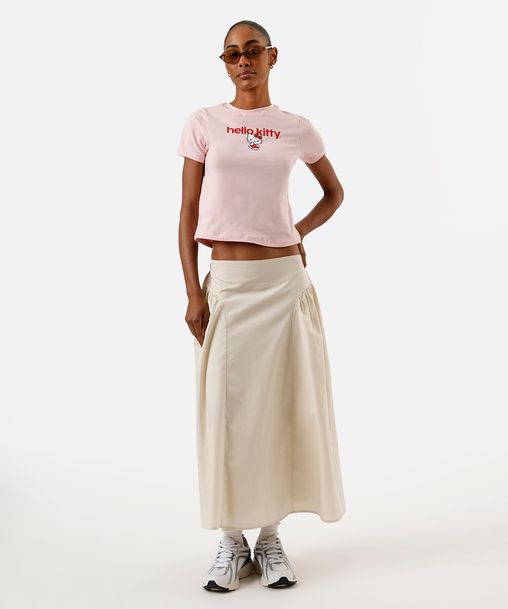 blusa baby look feminina de algodão hello kitty rosa
