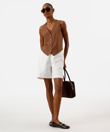 bermuda feminina de sarja cintura alta off white