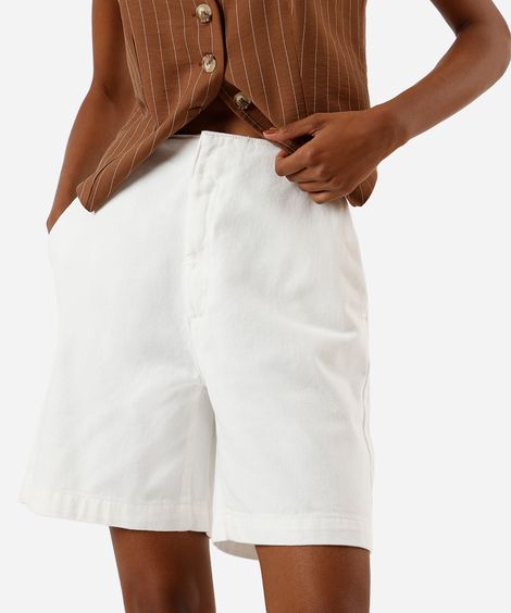 bermuda feminina de sarja cintura alta off white