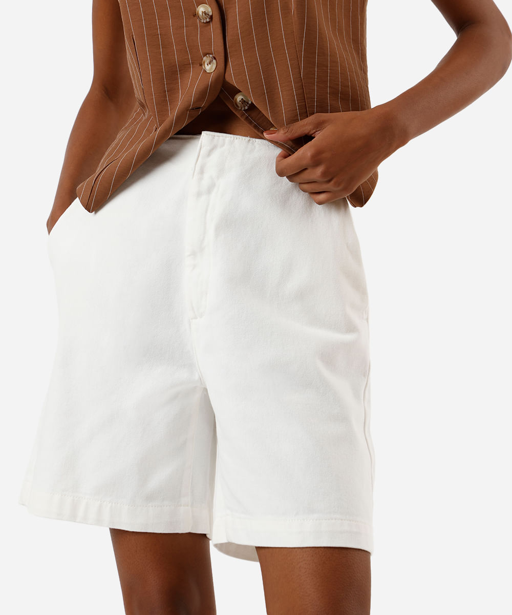 bermuda feminina de sarja cintura alta off white