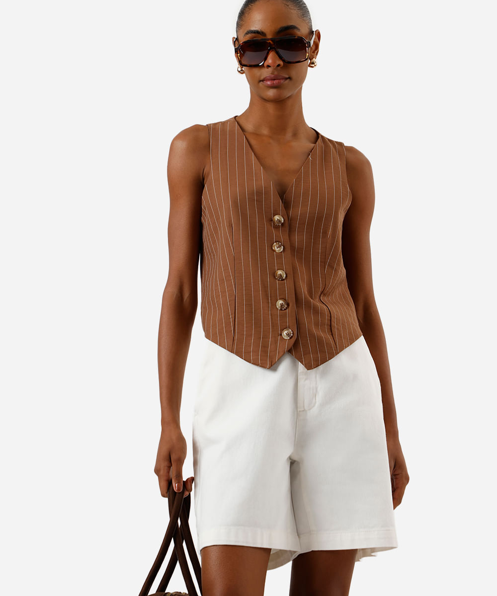 bermuda feminina de sarja cintura alta off white