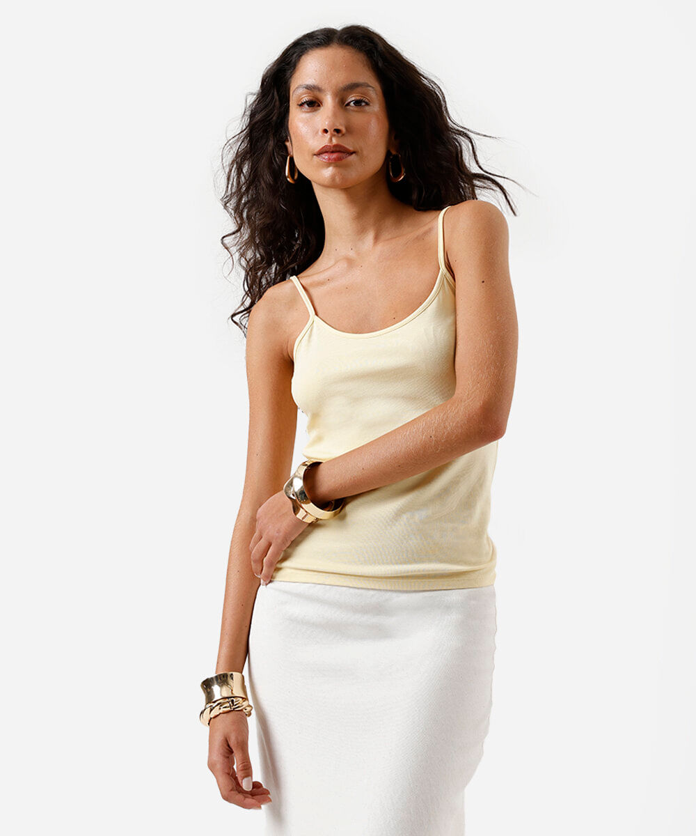 regata feminina básica de algodão alça fina amarela