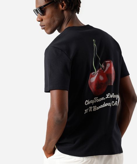 camiseta masculina com algodão manga curta cerejas preta