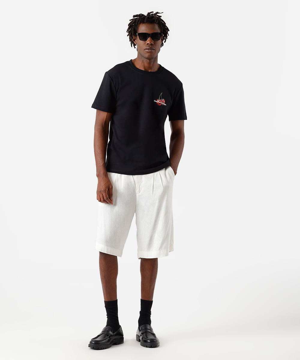 camiseta masculina com algodão manga curta cerejas preta