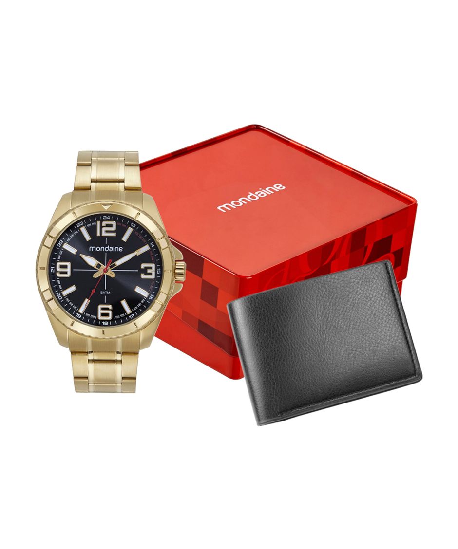 kit relógio masculino mondaine analógico 32639gpmvde1kf dourado