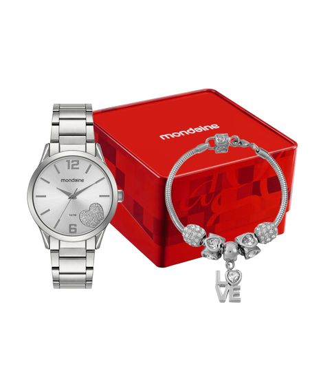 kit relógio feminino mondaine analógico 99767l0mvne1k prateado