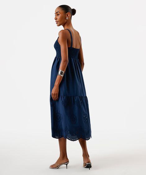 vestido midi feminino de algodão com bordado azul